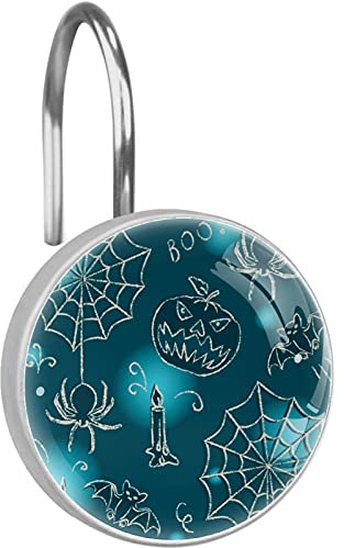 Set di 12 ganci per tenda da doccia a forma di ragni di Halloween, motivo zucca, con anelli per tenda da doccia, resistenti alla ruggine, per il bagno