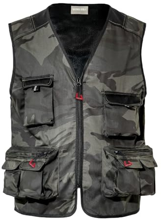 Work IDEA herr utomhus arbetsväst multi-fick-fiskeväst ljusfältväst kamouflageväst sommar multifunktionell väst andningsaktiv fiskeväst .., Kamouflage, 4XL