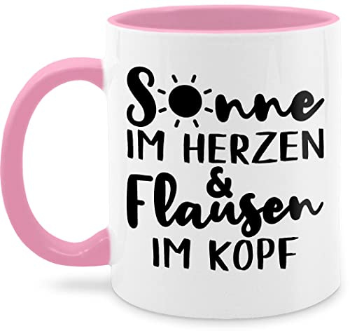 Tasse Tassen 325ml - Statement Sprüche - Sonne im Herzen und Flausen im Kopf - schwarz - 325 ml - Rosa - spruchtasse sarkasmus kaffeetasse spruchtassen spruch teetasse kaffeetassen mit sprüchen