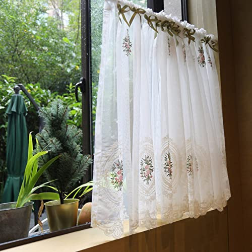 Scheibengardinen & Kurzstores Küchenvorhänge mit weißer Spitze – Vintage-Blumenspitzen-Vorhänge, Café-Vorhänge für kleine Küchenfenster, Badezimmerschränke, 1 Paneele (Size : 200 Wide*58cm high)