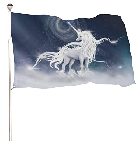 NIBABA Dekorative Hausflagge Hof Banner, Einhorn Himmel Galaxy Fantasy Druck, alle Jahreszeiten Urlaub Willkommen Gartenflaggen Rasen Hängedekoration 90 x 150 cm