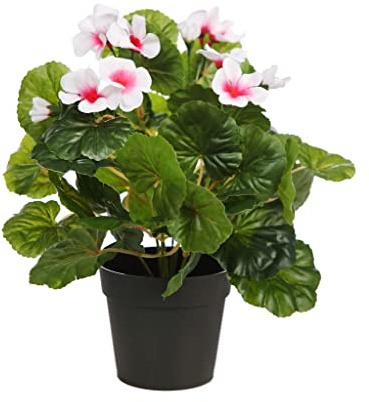 SMPLY. Planta Artificial Geranio de Plástico - Ideal para la Decoración del Hogar para Exterior e Interior - Resistente a los Rayos UV - Tamaño 36 cm