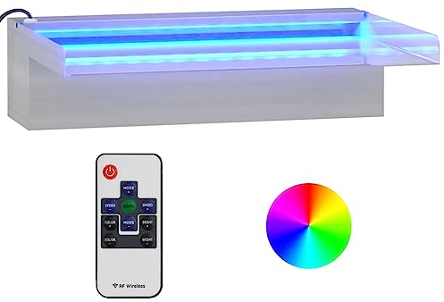 vidaXL Wasserfall Element mit RGB LEDs Schwalldusche Schwallbrause Pool-Fontäne Wasserfontäne Wasserspiel für Gartenteich Pool Deko Edelstahl 30cm