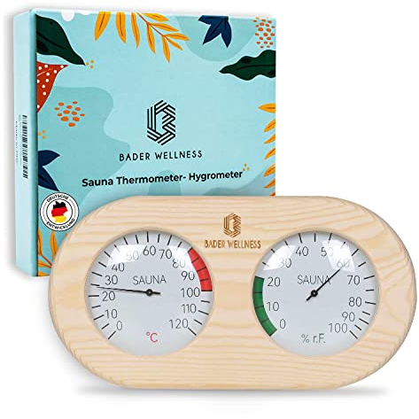 Bader Wellness® Sauna Thermometer Hygrometer - for the Perfect Temperature and Humidity - Sauna Hygrometer Thermometer Wood - High-Quality Sauna Accessories