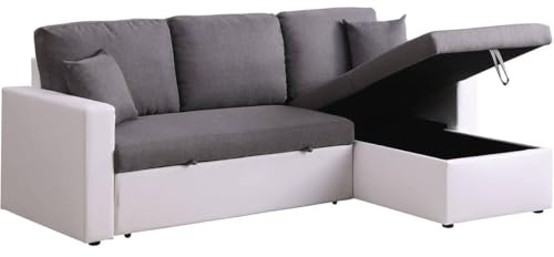 Habitat et Jardin Divano ad angolo trasformabile con contenitore Alain - 221 x 145 x 85 cm - 3 posti a sedere - Grigio/Bianco