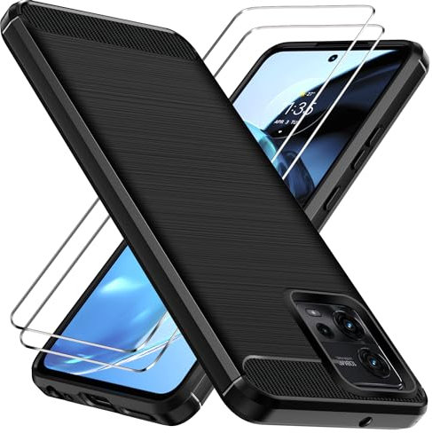 ivoler Hülle für Motorola Moto G72 mit 2 Stück Panzer Schutz Glas, Militärischer Stoßfest Handyhülle, Dünne Weiche TPU Silikon Kratzfest Schutzhülle Anti-Fingerabdruck Case, Schwarz