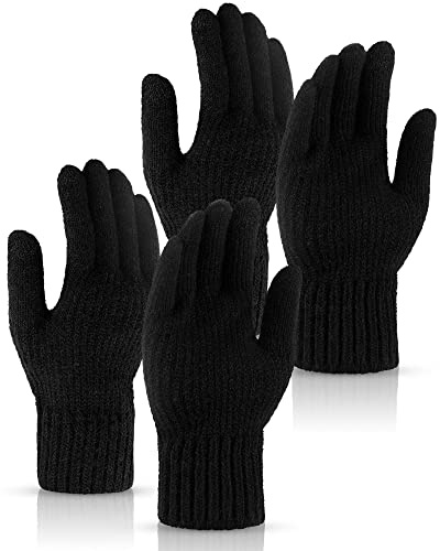SATINIOR 2 Paar Winter Warme Touchscreen Handschuhe Winddicht Thermo Strickhandschuhe für Damen Herren Fahrrad (Schwarz)