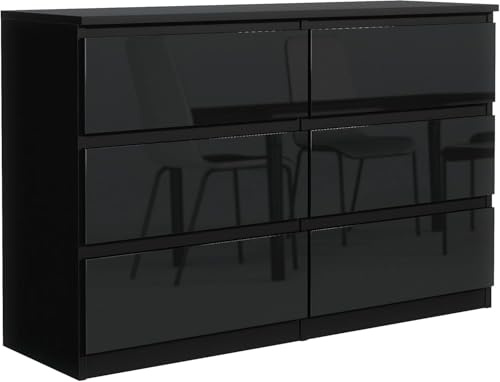 meble masztalerz Cassettiera 120 cm, 6 Cassetti, Nero con Frontale Lucido