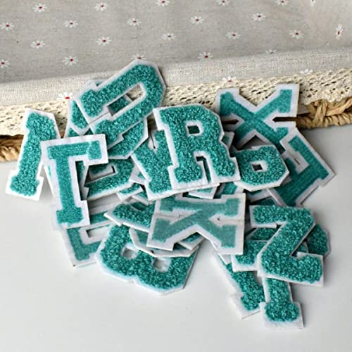 AZ 5 cm Chenille-Buchstaben-Patches Filzapplikationen Personalisierte Phrasen-Stickerei DIY Handwerk Bekleidungszubehör-Türkis,E