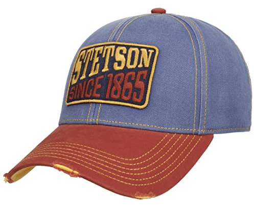 Stetson Vintage Distressed Peak Cap Herren One Size (55-58 cm) - Baseballcap aus 100% Baumwolle - UV Schutz 40+ - Regulierbare Trucker Kappe - Frühling/Sommer blau One Size