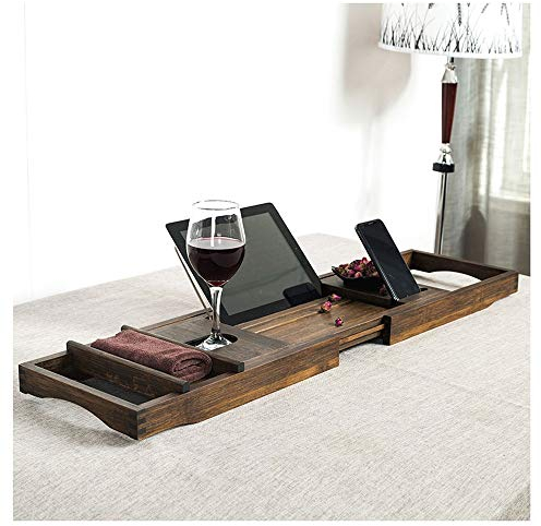 NISMIA Weinregal Wandmontage Hochwertiges Bambus-Badewannenregal, Wunderschöne, Ausziehbare Badewannenablage Mit Weinglashalter Und Halter/Buchstütze, 75–109 cm X 23 cm