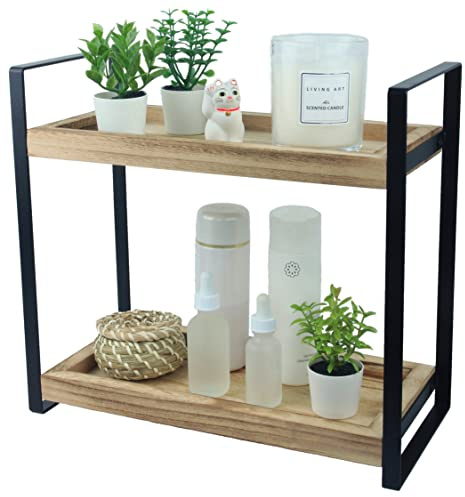 alma home Standregal Badezimmer Organizer - Badregal ohne Bohren aus Holz und Metall schwarz als Regal für Bad Aufbewahrung, Kosmetik oder Holzregal für Schminktisch