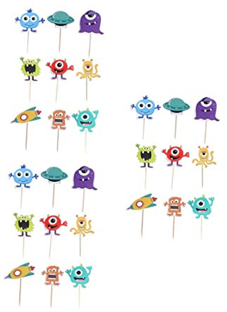 Abaodam 27pcs Birthday Card Monster Themed Cake Toppers for Party Cake Decor for Dessert Table Decorations and Boys and Girls Party Supplies