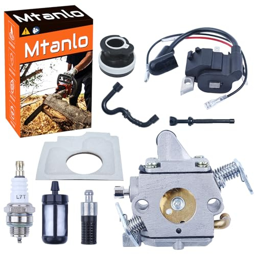 Mtanlo Vergaser Zündspulen kit für Stihl 017 018 MS180 MS170C MS180C Zama 180 Kettensäge C1Q-S57A C1Q-S57 C1Q-S57B 1130 120 0603 124 0603 0800,Vergaser MS180 mit Zündkerze Ölleitung Luftfilter