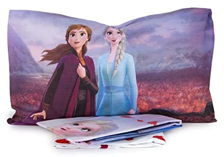 CARTOON Completo lenzuola per bambini, set 3 pezzi, sotto lenzuola con angoli, lenzuola, federa, letto singolo, 100% Cotone (2782) (FROZEN OLAF)