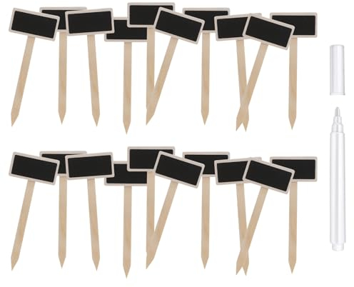 RTRTGS 20 Pezzi Etichette per Piante in Legno Nere,Mini Etichette Lavagna per Piante da Giardino, Targhette a T per Semi di Verdura Alberi Erbe Fiori Giardino,Rettangolari