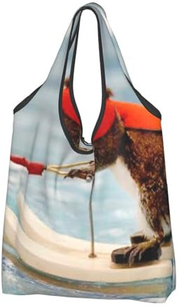 FLYIFE Faltbare Tragetasche, Motiv: Wasserski, Fuchs, Eichhörnchen, umweltfreundlich, leicht und langlebig, 3 Stück, Wasserski Fuchs Eichhörnchen, Einheitsgröße