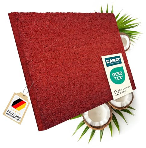 KARAT Coconut Doormat for Outdoor and Indoor Use - Door Mat - Dirt Trapper Mat - Coconut Mat Winter Protection with Non-Slip Back for Front Door and Entrance, Made to Measure, Red, 100 x 100 cm, 1.7