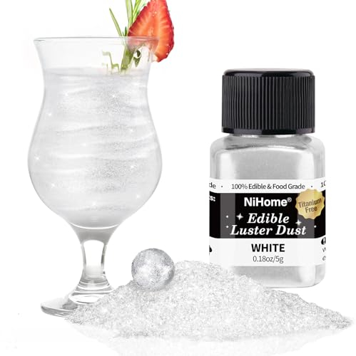 NiHome Essbarer Glitzer für Getränke Luster Staub Metallische Lebensmittel Dekorieren Edible Glitter für Wein Kuchen Süßigkeiten Dessert Bäckerei Vegan Titanfrei (5g/0.18oz,Weiß)