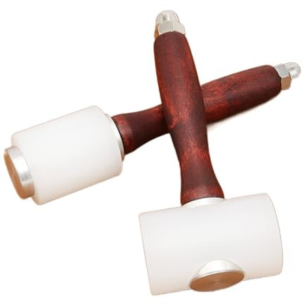 Bafnsiji Martillo de Talla de Cuero de 2 Piezas, Martillo de Nylon de Talla de Cuero, Mazo de Cuero, Mazo de Cabeza Recta, Mazo de Cabeza en T, Martillo de Nylon de Mango de Madera