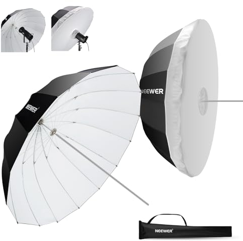 NEEWER 165cm Parabolique Réfléchissant Parapluie Photographie avec Intérieur Blanc,Éclairage Doux avec Couvercle Diffuseur, Sac,Pliage Rapide pour Caméra Studio Vidéo Prise de Vue Monolight Flash,NS3U