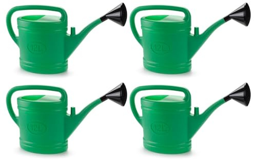 Tradineur - Pack de 4 Regaderas de plástico - Capacidad 12 litros - Utensilios de jardinería, riego, casa, balcón, terraza, Patio - Color Verde