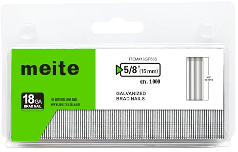 meite Chiodi Brad 18GA da 15 mm, Tipo 18G, Zincati, Chiodi di Finitura a Testa Piccola per Chiodatrice Pneumatica o Elettrica (1.000 Pezzi)