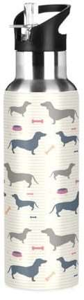 Ksajwzf Cute Dachshund Dog Insulated Water Bottle Stainless Steel Kids Sport Thermos Jug with Straw Lid Animal Puppy Dogs Water Flask Leakproof Thermos Bottle for Bike Running Walking Outdoor 20 Oz