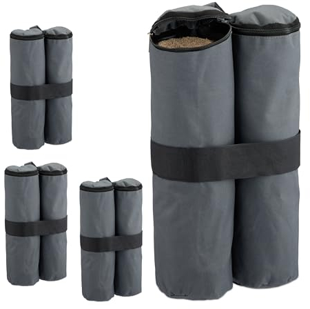 Relaxdays Peso per Gazebo, Set da 4, Sacchi in Tessuto Oxford da Riempire con Sabbia, Zavorre per Padiglione, Grigio, Nylon