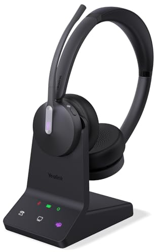 Yealink WH64 Wireless Headset mit Mikrofon,185 m Reichweite DECT & Bluetooth Dual Modus Kabelloses Headset with 3 Mikrofonen für Teams Zoom,Skype,UC,IP-Telefon, PC,32H Sprechzeiten