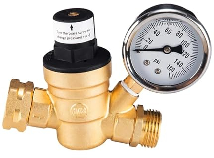 Druckminderer Wasser Wasserdruckregler mit Gewinde, RV-Zubehör, verstellbares bleifreies Messing-Gurtmessgerät, Druckminderventil