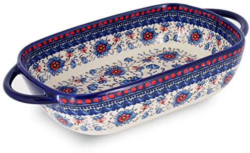 Ceramic Baking Dish For Oven, Small Casserole Dish With Handles, Ceramic Oven Bakeware-blue flower-rectangle 700ml