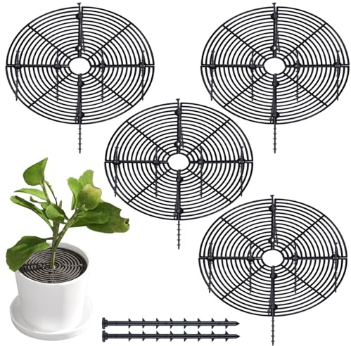 4 Stück Blumentopfgitter, Blumentopfschutz 30cm Blumentopf Gitter Blumentopf-Abdeckung Pflanzenschutz Bodenschutz Schwarz Schneidbar Pflanzenschutzgitter mit Katzen-Grabstopper Pflanzensicherungen