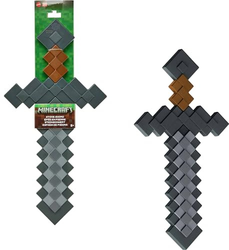 Mattel Minecraft - Spada di Pietra per il gioco di ruolo, strumento giocattolo da combattimento con il design pixelato del videogioco, giocattolo per bambini, 6+ anni, JCV19