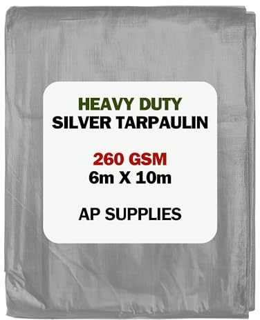 AP Supplies 260gsm Silver Tarpaulin 6m x 10m – Waterproof, UV & Tear Resistant Sheet Cover for Construction, Gardening, Camping & Equipment Protection