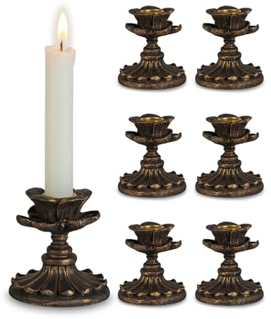 Inweder Kerzenständer Vintage für Stabkerzen：6er Antik Bronze Kerzenhalter | Harzmaterial, Lotusblumen-Design, Stabkerzenhalter für Weihnachten, Halloween, Hochzeit, Kaminsims, Heimdeko