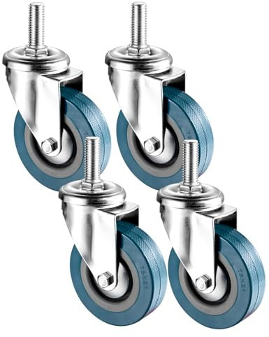 SZITW 4er-Set Lenkrollen, Rollen mit Gewindezapfen, geräuschlose PVC-Möbelrollen, schützen den Boden, langlebige Lenkrollen mit Zapfen und Bremse, für Wagen, Möbel und Werkbänke