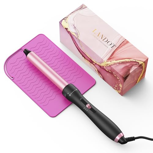 LANDOT Fer à boucler Curling Iron 25 mm: revêtement antistatique en Céramique tourmaline Fer à Boucler – Fer à friser – Fer à boucler avec gant à chaleur et tapis en silicone résistant à la chaleur