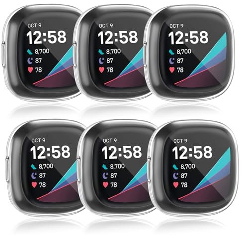 AK Hülle für Fitbit Versa 3/Fitbit Sense Schutzhülle Schutzfolie [6 Stück], Weich TPU Vollständige Abdeckung Ersatzhülle kompatibel mit Fitbit Sense/Fitbit Versa 3 Smartwatch Zubehör Displayschutz