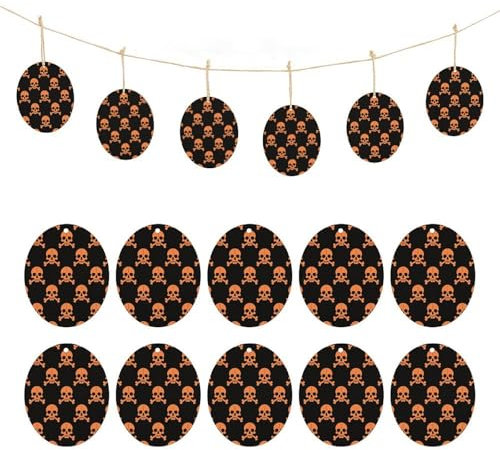 Eierform Holz Hängender Chip Wiederholendes Totenkopf-Muster Gedruckt Holzornament Osterei Hängende Ornamente Happy Easter Dekorationen Ostern Hängende Dekorationen für Baum Veranda Rasen Hof Party