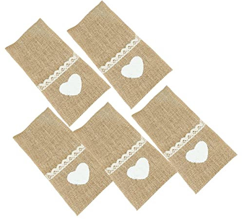 Amosfun 5St Bestecktasche leinengardine leinentücher Messerbeutel linolwalze hochzeits tischdeko Sackleinen-Besteckhalter altes Silberbesteck Gabeltasche Spitze Besteckhalter Beige