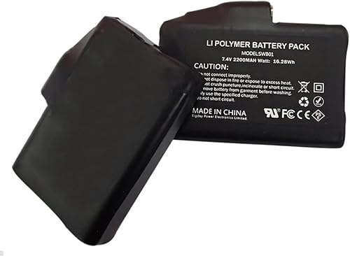 Riloer Lot de 2 batteries rechargeables au lithium polymère 7,4 V 2200 mAh, batterie lithium-ion polymère rechargeable, certification de sécurité UL FCC Noir