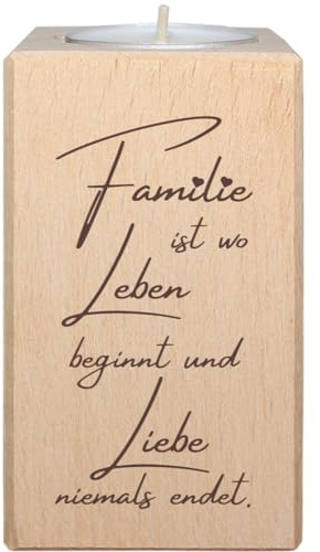 Teelichthalter mit Spruch Familie ist wo das Leben beginnt und Liebe Niemals endet - Sprüche Deko aus Holz mit Teelicht, als Geschenk für Familie, Kerzenständer Holz für gemütliche Stunden
