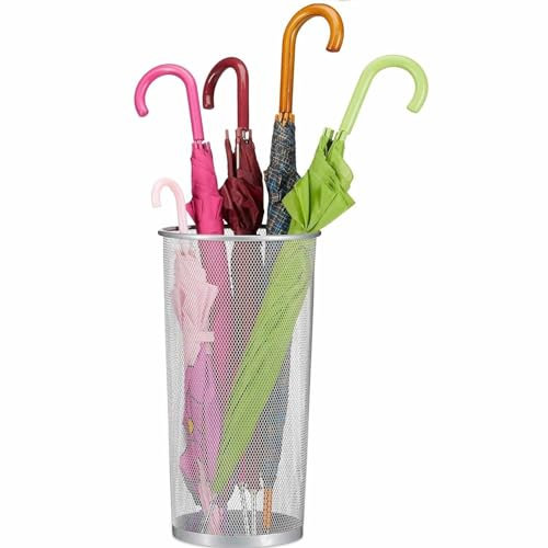 TECHZOCO Paragüeros de Malla Metálica, Soporte para Paraguas de Malla metálica, Porta Paraguas, Recipiente para Paraguas, Paragüero metálico de Malla, Altura 50 cm y diámetro 25 cm, Plateado
