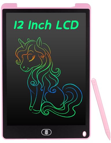 Coolzon LCD Schreibtafel, 12 Zoll Bunte Bildschirm Schreibtablett für Kinder Erwachsene, Löschbare LCD-Zeichenbrett Elektronische Schreibtafel Tragbar LCD Drawing Writing Tablet, Pink