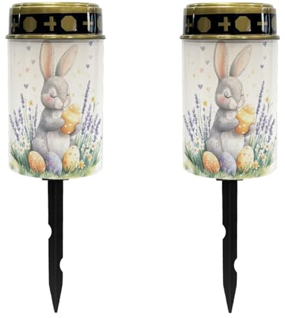 Luarisgur Solar Lights for Cemetery Easter Bunny Grave Decorations for Cemetery Memorial Cross Light for Prayer Set of 2 Solar Cemetery Lights for Grave