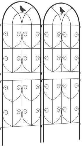 Outsunny Support pour Plantes Grimpantes avec Oiseaux, Lot de 2, Treillis de Jardin, pour Légumes, Vignes, Fleurs, en Métal, 50 x 150 cm, Noir
