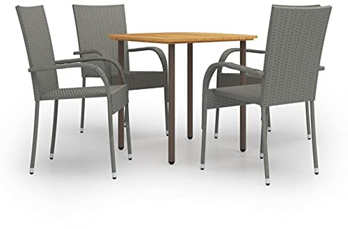 IKAYAA Garten essgruppe 4 Personen Gartenmöbel Set Rattan 4 Personen Gartenmöbel Set 4 stühle mit Tisch Gartengarnitur set-Grau-5-tlg