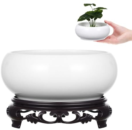 Milisten 1juego Maceta Hidropónica De Cerámica con Base Estable Maceta Decorativa para Plantas De Agua para Interiores y Exteriores y Fácil De Limpiar