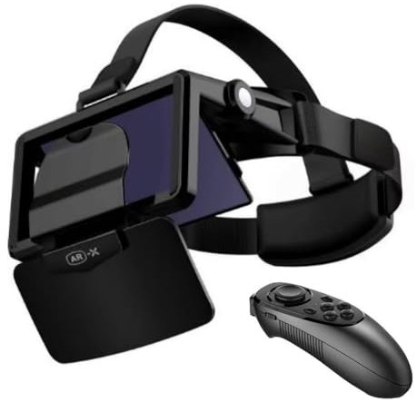 PPLDABNK VR Glasses Virtual Reality 3D Glasses, 3D Virtual Reality Helmet Smartphone + Joystick, for 4.7-6.3 Smartphone, Smartphone Foldable Enhanced VR Helmet,1GAMEPAD